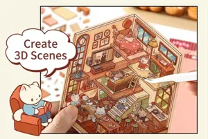 Autocollant DIY de scène 3D détaillé avec un design de chambre de chat pour les loisirs.