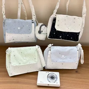 Women Fashion Star Polka Dot Canvas Crossbody Bag Multi Layer Storage Cosmetic Camera Bag Casual Handbag
