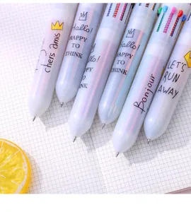 Stylos à bille multicolores mignons avec phrases créatives, corps translucide pour papeterie.