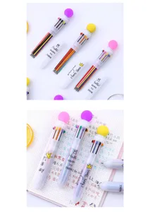 Joli stylo à bille 10 couleurs avec boule colorée et recharges multiples pour étudiants.