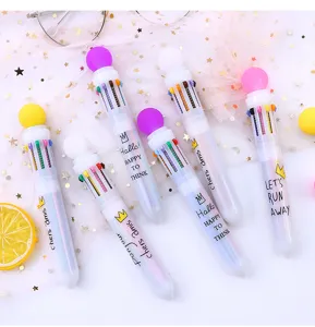 Joli stylo à bille 10 couleurs avec boule, papeterie arc-en-ciel créative pour les étudiants.