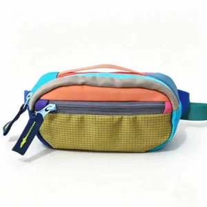 Colorful nylon fanny pack waterproof dopamine crossbody bag outdoor sports travel waist bag detail.