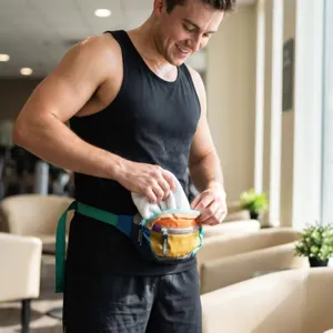 Waterproof nylon dopamine fanny pack detail shot, versatile crossbody bag for outdoor sports