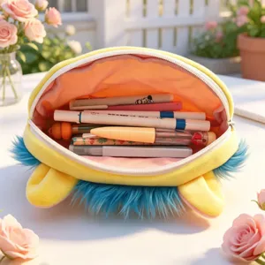 Jolie trousse en peluche au design moelleux, grande capacité pochette de papeterie pour étudiants.