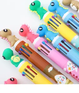Stylo bille rétractable dinosaure multicolore, beau détail papeterie mignonne 0.5mm.