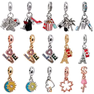DIY Alloy Rhinestone Enamel Charm Beads Wedding Ring Popcorn Camera Tooth Love Charms For Bracelet Jewelry Making