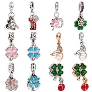 Dolce Ragazza DIY Charm Bracciale Pendente Lega Strass Perla Artificiale Trifoglio Portafortuna Foglia Gioielli Accessori Regalo
