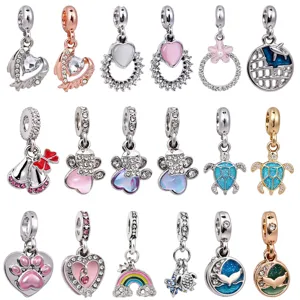 DIY Alloy Rhinestone Sea Turtle Whale Heart Wing Charm Bead For Bracelet Fashion Jewelry
