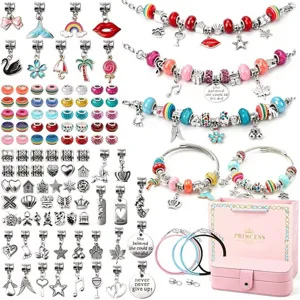 Niños DIY Cuentas Pulsera Collar Kit Fabricación Aleación Cuentas Coloridas Unicornio Amuleto Princesa Conjunto de Joyas Regalo