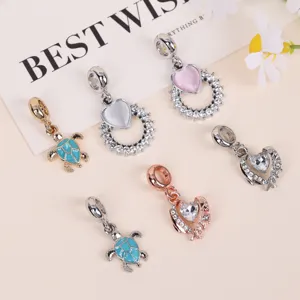 DIY bracelet charms alloy turtle heart pendant gradient crystal jewelry accessory detail view