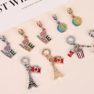 Cute alloy DIY charms detail view, sparkling rhinestone pendants for bracelets and necklaces.