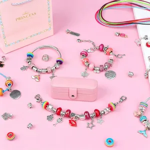 Kit de pulsera de abalorios DIY para niños con cuentas coloridas y caja de almacenamiento.