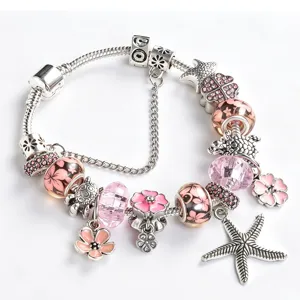 Ocean style starfish flower alloy charm bracelet retro snake chain for women daily wear
