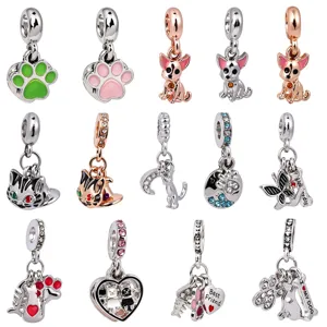 Cat And Dog Theme Alloy Charm Pendant Cute Animal Paw Heart Best Friend DIY Bracelet Jewelry Accessory