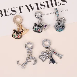 Cat and dog theme alloy charms set, cute paw print and animal pendant for DIY jewelry.