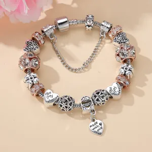 Mode Européenne Américaine Alliage Strass Cœur Charme DIY Perles Bracelet Chaîne Serpent Pour Femmes Bijoux Cadeau