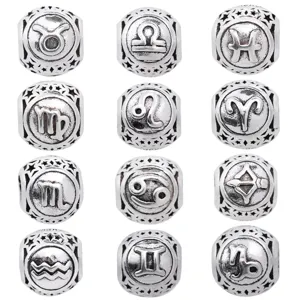 Vintage Zinc Alloy Zodiac Signs Charm Beads Pentagram Hollow Spacer Beads DIY Bracelet Necklace Jewelry Making