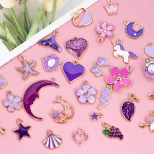 Purple enamel alloy charms pendants DIY bracelet necklace jewelry accessories assorted styles 20pcs