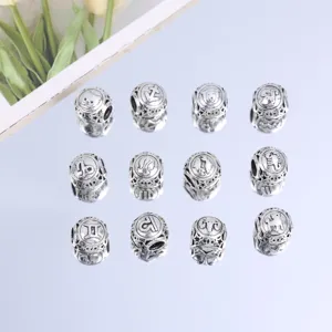 Ancient silver 12 zodiac constellation large hole beads DIY alloy accessories detail view.