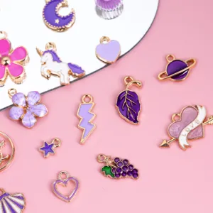 Purple enamel alloy DIY jewelry pendants charms set for necklace and bracelet making.