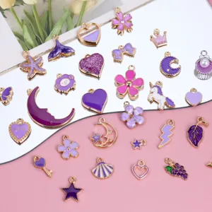 Purple enamel alloy charms pendant DIY jewelry accessories set for bracelet necklace crafting.
