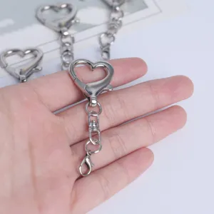 Heart keychain metal lobster clasp DIY bag charm accessory with four section chains for crafts.
