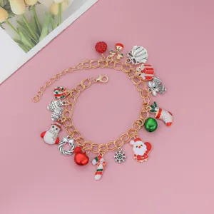 Bracelet charms de Noël plaqué or Père Noël flocon de neige bijoux cadeau femme