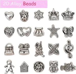 Set de 20 abalorios de aleacion plateada para hacer pulseras y joyas hechas a mano DIY