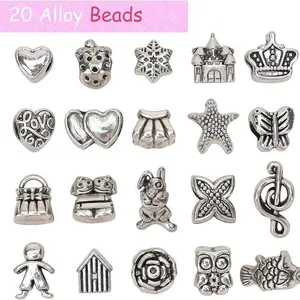 Set de 20 cuentas de aleación plateada para pulseras DIY y fabricación de joyas.