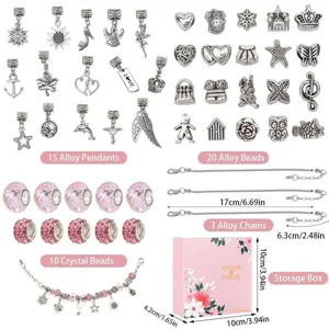 Kit de fabricación de pulseras de dijes rosa 48pcs cuentas de aleación con caja