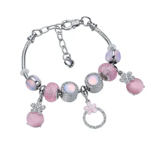 Autunno nuovo braccialetto pietra occhio di gatto rosa fiore strass ciondolo gioielli