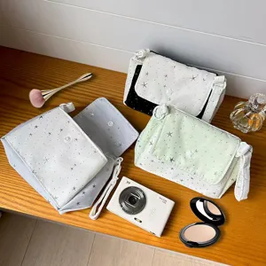 Cute star pattern cosmetic bag multi-layer storage portable canvas pouch for camera phone.