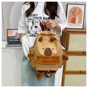 Süßer Capybara Plüsch Rucksack lässige Canvas Schultasche für Damen Mädchen Reise Tagesrucksack
