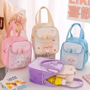 Oxford Cloth Insulated Lunch Bag Cute Cartoon Animal Portable Bento Bag With Thermal Foil Lining For Student Work