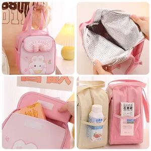 Cute insulated lunch bag for students, large capacity portable bento box bag with foil lining.