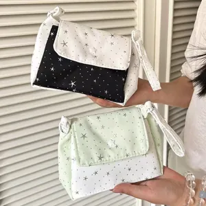 Star print cosmetic bag portable storage pouch multi-layer handbag aesthetic makeup organizer