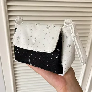 Black and white star polka dot cosmetic bag multi layer portable storage canvas travel pouch.