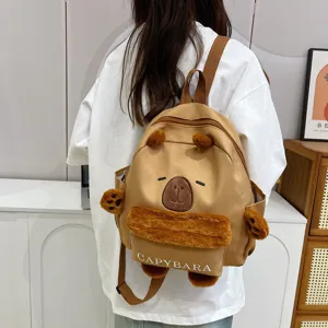 Niedlicher Kapibara Plüsch Rucksack, japanischer Stil braun lässiger Studenten Daypack mit Ohren.
