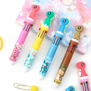 Stylo bille multicouleur dinosaure, mignon dessin animé 0.5mm papeterie d'école stylo d'écriture.