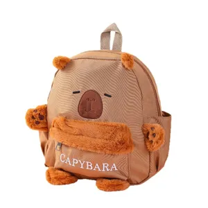 Niedlicher Kapibara Pluesch Rucksack fuer Schueler, stylischer brauner Freizeitrucksack fluffig.
