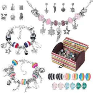 Kinder DIY Charm Armband Herstellung Set Legierung Regenbogen Perlen Schlangenkette Schmuckset Kreatives Geschenk Für Mädchen Jugendliche