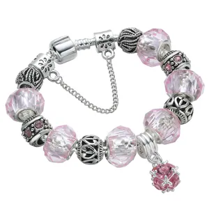 Europese Amerikaanse Vrouwen Mode Kristal Kralen Verzilverd Legering Bedel Armband DIY Sieraden Cadeau