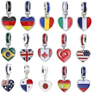 World Cup National Flag Heart Pendant Charm For Bracelet Necklace Zinc Alloy Enamel Jewelry Gift