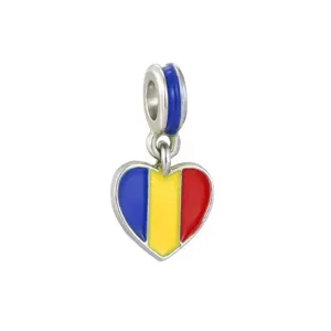 Heart flag charm pendant enameled in blue yellow red, fits DIY charm bracelet and necklace.