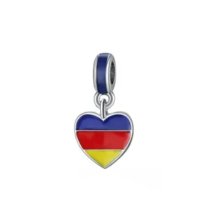 Heart flag charm pendant, blue red yellow enamel metal dangle bead for DIY bracelets necklaces.
