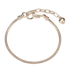 Gold snake bone charm bracelet base chain 2.8mm DIY jewelry accessory with heart pendant.