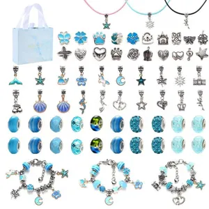 DIY Kinder Blaues Charm Armband Set mit Geschenktüte und verschiedenen Perlen