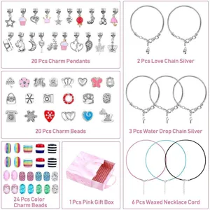 Kit per la creazione di bracciali con ciondoli fai da te perline catene e scatola regalo.
