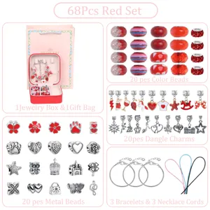 68 Stk. Rotes DIY Charm Armband Set für Mädchen Kinder Schmuckkästchen Geschenk