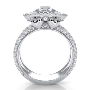 Atemberaubender Doppel-Halo-Diamantring mit Herzdetails und Pavé-Band für elegante Damenschmuck